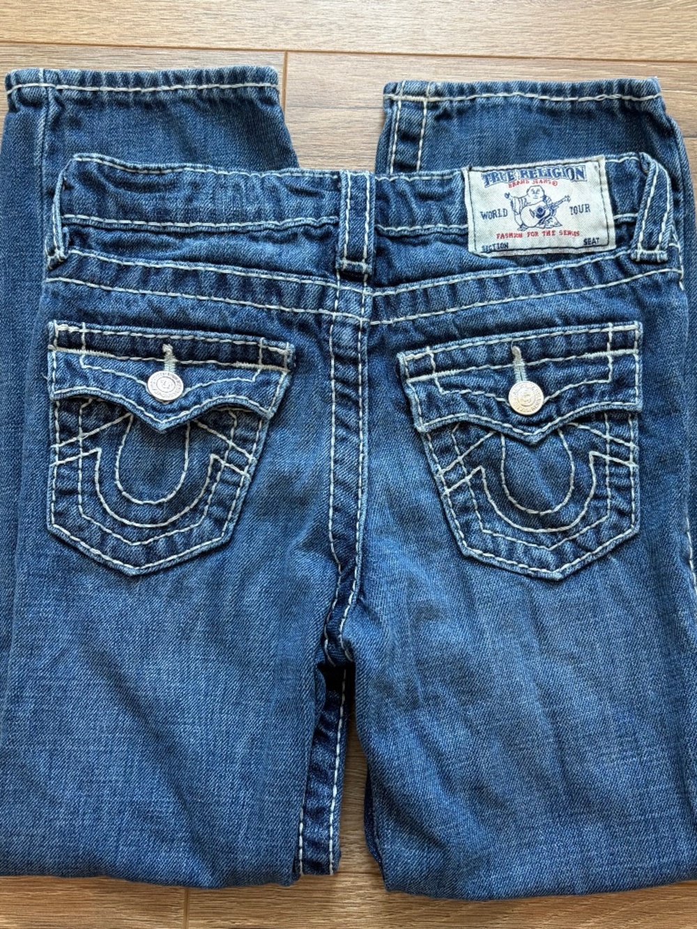 True Religion Kids Blue Denim Contrast Stitch Flap Pocket Jeans size 7